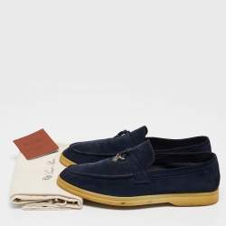 Pre Owned Loro Piana Navy Blue Suede Summer Charms Walk Loafers Size 40.5