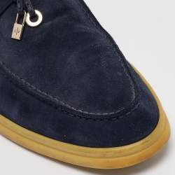 Pre Owned Loro Piana Navy Blue Suede Summer Charms Walk Loafers Size 40.5
