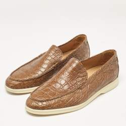 Loro Piana Brown Crocodile Leather Summer Walk Loafers Size 41