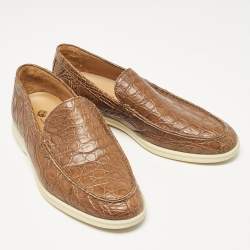 Loro Piana Brown Crocodile Leather Summer Walk Loafers Size 41