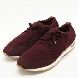Loro Piana Burgundy Knit Fabric 360 LP Flexy Walk Low Top Sneakers Size 41