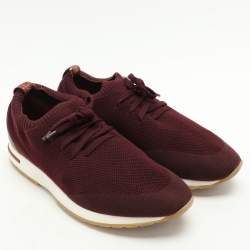 Loro Piana Burgundy Knit Fabric 360 LP Flexy Walk Low Top Sneakers Size 41