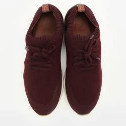 Loro Piana Burgundy Knit Fabric 360 LP Flexy Walk Low Top Sneakers Size 41