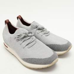 Pre Owned Loro Piana Grey Knit Fabric 360 LP Flexy Walk Low Top Sneakers Size 41
