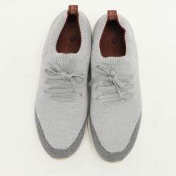 Pre Owned Loro Piana Grey Knit Fabric 360 LP Flexy Walk Low Top Sneakers Size 41