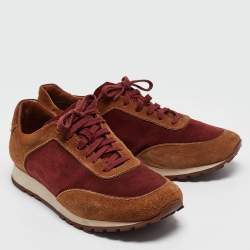 Pre Owned Loro Piana Brown/Maroon Suede Week End Walk Sneakers Size 40
