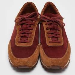 Pre Owned Loro Piana Brown/Maroon Suede Week End Walk Sneakers Size 40
