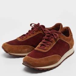 Pre Owned Loro Piana Brown/Maroon Suede Week End Walk Sneakers Size 40