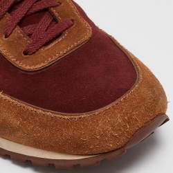Pre Owned Loro Piana Brown/Maroon Suede Week End Walk Sneakers Size 40