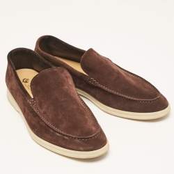 Pre Owned Loro Piana Dark Brown Suede Summer Walk Loafers Size 44.5