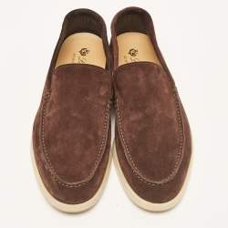 Pre Owned Loro Piana Dark Brown Suede Summer Walk Loafers Size 44.5
