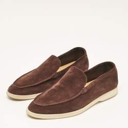 Pre Owned Loro Piana Dark Brown Suede Summer Walk Loafers Size 44.5