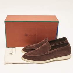 Pre Owned Loro Piana Dark Brown Suede Summer Walk Loafers Size 44.5