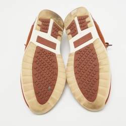 Pre Owned Loro Piana Brown Knit Fabric and Leather 360 LP Flexy Walk Sneakers Size 42