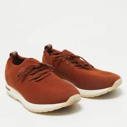 Pre Owned Loro Piana Brown Knit Fabric and Leather 360 LP Flexy Walk Sneakers Size 42