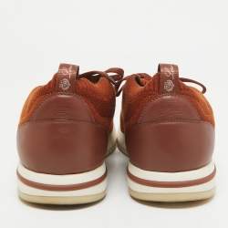 Pre Owned Loro Piana Brown Knit Fabric and Leather 360 LP Flexy Walk Sneakers Size 42