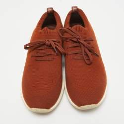 Pre Owned Loro Piana Brown Knit Fabric and Leather 360 LP Flexy Walk Sneakers Size 42