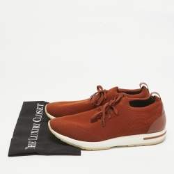 Pre Owned Loro Piana Brown Knit Fabric and Leather 360 LP Flexy Walk Sneakers Size 42