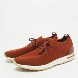 Pre Owned Loro Piana Brown Knit Fabric and Leather 360 LP Flexy Walk Sneakers Size 42