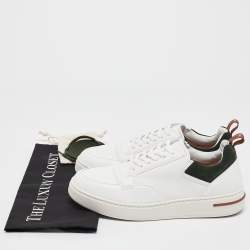 Pre Owned Loro Piana White/Green Leather and Suede Newport Walk Sneakers Size 39