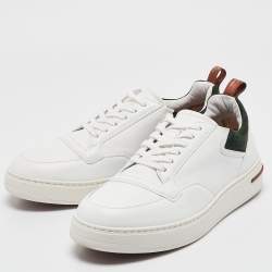 Pre Owned Loro Piana White/Green Leather and Suede Newport Walk Sneakers Size 39