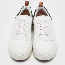 Pre Owned Loro Piana White/Green Leather and Suede Newport Walk Sneakers Size 39