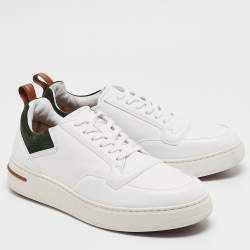 Pre Owned Loro Piana White/Green Leather and Suede Newport Walk Sneakers Size 39