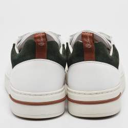 Pre Owned Loro Piana White/Green Leather and Suede Newport Walk Sneakers Size 39