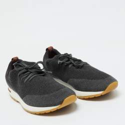 Pre Owned Loro Piana Dark Grey Knit Fabric 360 LP Flexy Walk Lace Up Sneakers Size 44