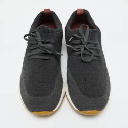 Pre Owned Loro Piana Dark Grey Knit Fabric 360 LP Flexy Walk Lace Up Sneakers Size 44