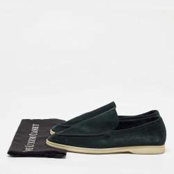 Pre Owned Loro Piana Dark Green Suede Summer Walk Loafers Size 44.5