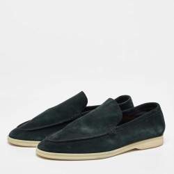 Pre Owned Loro Piana Dark Green Suede Summer Walk Loafers Size 44.5