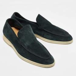 Pre Owned Loro Piana Dark Green Suede Summer Walk Loafers Size 44.5