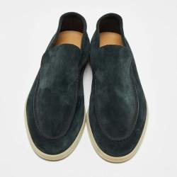 Pre Owned Loro Piana Dark Green Suede Summer Walk Loafers Size 44.5