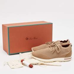 Pre Owned Loro Piana Brown Knit Fabric 360 LP Flexy Walk Sneakers Size 41