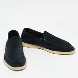 Pre Owned Loro Piana Navy Blue Suede Summer Walk Slip On Loafers Size 43
