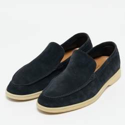 Pre Owned Loro Piana Navy Blue Suede Summer Walk Slip On Loafers Size 43