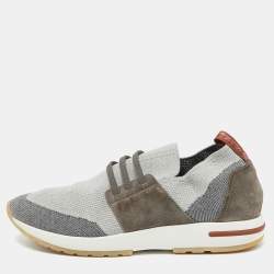 Pre Owned Loro Piana Grey Knit Fabric and Suede 360 Flexy Walk Sneakers Size 40
