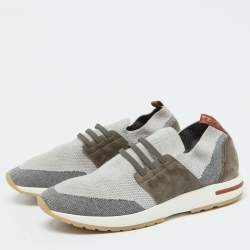 Pre Owned Loro Piana Grey Knit Fabric and Suede 360 Flexy Walk Sneakers Size 40