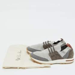 Pre Owned Loro Piana Grey Knit Fabric and Suede 360 Flexy Walk Sneakers Size 40