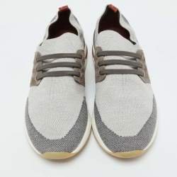Pre Owned Loro Piana Grey Knit Fabric and Suede 360 Flexy Walk Sneakers Size 40