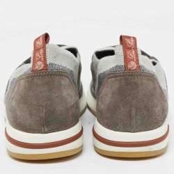 Pre Owned Loro Piana Grey Knit Fabric and Suede 360 Flexy Walk Sneakers Size 40