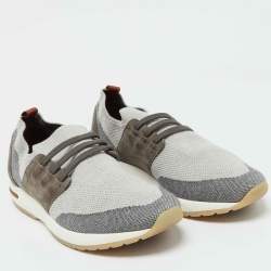 Pre Owned Loro Piana Grey Knit Fabric and Suede 360 Flexy Walk Sneakers Size 40