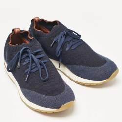 Pre Owned Loro Piana Navy Blue Fabric and Leather 360 Flexy Walker Sneakers Size 42