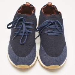 Pre Owned Loro Piana Navy Blue Fabric and Leather 360 Flexy Walker Sneakers Size 42