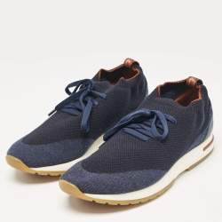 Pre Owned Loro Piana Navy Blue Fabric and Leather 360 Flexy Walker Sneakers Size 42