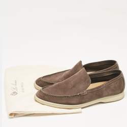 Loro Piana Brown Suede 'Summer Walk' Slip On Loafers Size 42