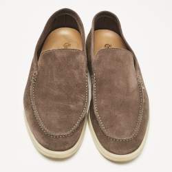 Loro Piana Brown Suede 'Summer Walk' Slip On Loafers Size 42
