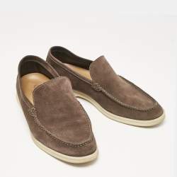 Loro Piana Brown Suede 'Summer Walk' Slip On Loafers Size 42