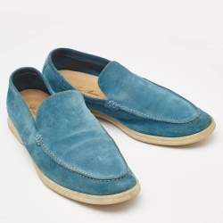 Pre Owned Loro Piana Blue Suede Summer Walk Loafers Size 44